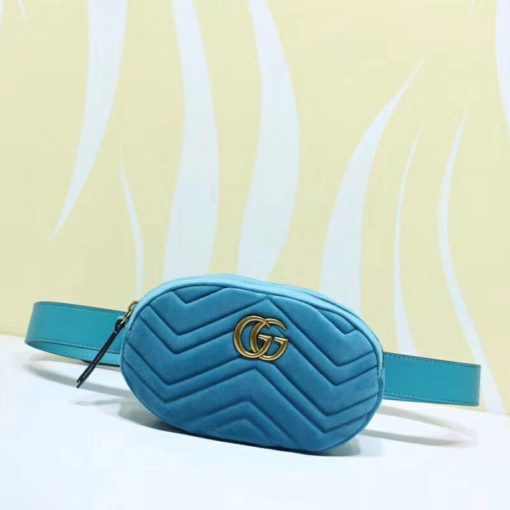 GUCCI 'Marmont' Belt Bag. Original Quality Bag including gift box, care book, dust bag, authenticity card. Part of the GG Marmont line, the belt bag was presented for the first time by Alessandro Michele in the Pre-Fall 2017 collection. It has a sportswear-inspired rounded shape with a leather belt which is designed so the bag can be worn high on the waist. It features the recognizable Double G detail-an archival play on the Running G. | CRIS&COCO Authentic Quality bags and Accessories