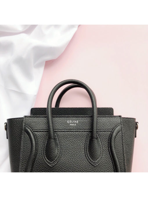 CELINE Luggage Nano. Original Quality Bag including gift box, care book, dust bag, authenticity card.  Nano luggage bag in calfskin with leather handles, a removable shoulder strap, and a zip closure. The bag has a zipped outer pocket on the front. | CRIS&COCO Authentic Quality bags and Accessories