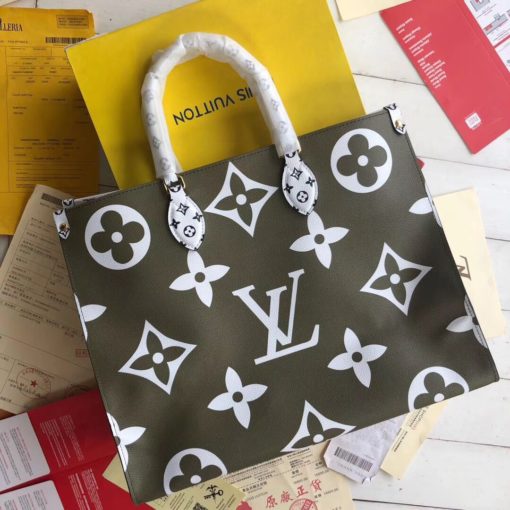 LOUIS VUITTON Onthego Monogram Tote Bag. Original Quality Bag. LOUIS VUITTON Sales Box and Dust Bag. Booklet, Authenticity Card, Payment Slip. The aptly named Onthego tote bag goes shopping, to work or off for the weekend. With its ample capacity and oversized Monogram motif (contrasted with Mini Monogram trim), this modern carryall makes a punchy fashion statement. Articulated Toron handles, and two shoulder straps ensure a comfortable carry, all day long. | CRIS&COCO | High quality designer bag and authentic luxury Accessories