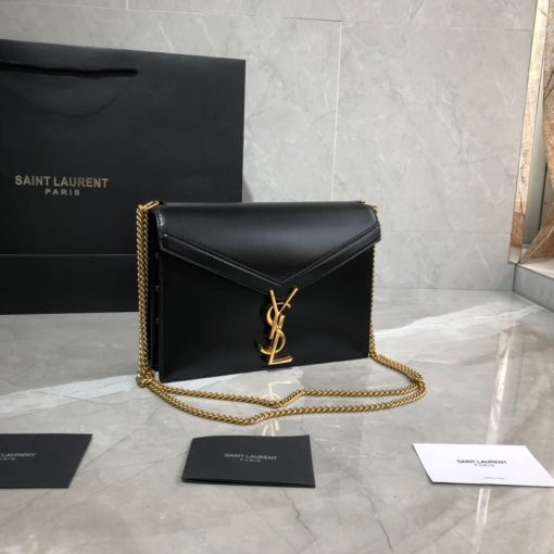 SAINT LAURENT Cassandra Monogram Chain Bag. Original Quality Bag including gift box, literature, dust bag, authenticity card. This Cassandra shoulder bag is a masterclass in refined elegance. Crafted in calf leather, it's punctuated with metal-tone hardware including purse feet to keep it in pristine condition. Whether you wear it over one shoulder or carried in-hand is up to you. | Cris and Coco Authentic Quality Luxury Bags and Accessories