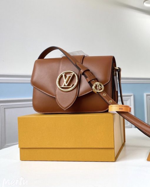 LOUIS VUITTON Pont 9. Original Quality Bag including gift box, literature, dust bag, authenticity card. The structured yet curved lines of the LV Pont 9 handbag are fashioned from smooth leather. The LV Circle, a classic House signature reinterpreted by Nicolas Ghesquière, adorns the bag’s flap and the adjustable strap’s buckle. Hidden features such as a colored leather lining and Monogram Flower magnetic closure on the flap’s underside bring subtle sophistication. | Cris and Coco Authentic quality Luxury Accessories.