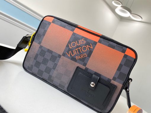 LOUIS VUITTON Alpha Messenger. Original Quality Bag including gift box, care book, dust bag, authenticity card. Compact and stylish, the Alpha Messenger is the modern way to keep personal items close at hand. This new version features a fresh take on Louis Vuitton’s iconic Damier Graphite pattern, a “Giant” variation in graduated shades of bold, colorful orange. And with its comfortable strap, it’s a breeze to carry. | CRIS&COCO Authentic Quality Designer Bags and Luxury Accessories