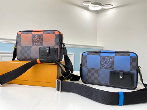 LOUIS VUITTON Alpha Messenger. Original Quality Bag including gift box, care book, dust bag, authenticity card. Compact and stylish, the Alpha Messenger is the modern way to keep personal items close at hand. This new version features a fresh take on Louis Vuitton’s iconic Damier Graphite pattern, a “Giant” variation in graduated shades of bold, colorful orange. And with its comfortable strap, it’s a breeze to carry. | CRIS&COCO Authentic Quality Designer Bags and Luxury Accessories