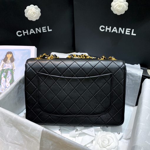 CHANEL Classic Flap Jumbo Bag. Original Quality Bag including gift box, care book, dust bag, authenticity card. Chanel Classic Mademoiselle Chain Lambskin Flap Bag. This quintessential Chanel must-have is marked with the iconic CC buckle and adorned with the stunning all gold-plated Mademoiselle Chain straps. This is the classic you love with a twist. Wear it as a clutch, on the shoulder or even cross-body for hands-free convenience. | CRIS&COCO Authentic Quality Designer Bags and Luxury Accessories