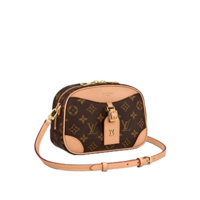 LOUIS VUITTON Deauville Mini Bag. Original Quality Bag including gift box, care book, dust bag, authenticity card. For Fall-Winter 2020, Nicolas Ghesquière introduces the Deauville Mini handbag. This adorable camera bag in Monogram canvas with natural leather trim will bring a touch of retro chic to any look. Compact and lightweight, it has an adjustable leather strap for shoulder and cross-body carry. | CRIS&COCO Authentic Quality Designer Bags and Luxury Accessories