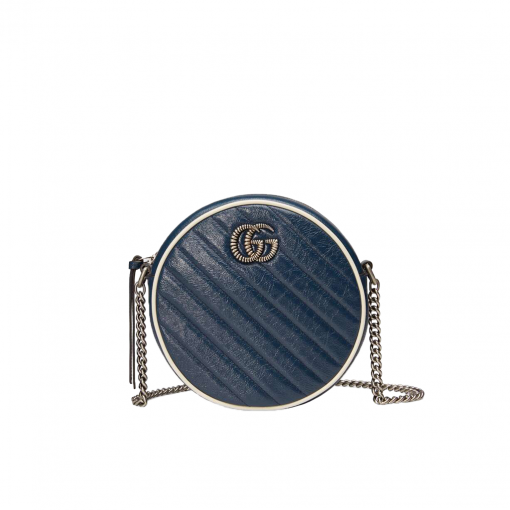 GUCCI GG Marmont Mini Leather Round Shoulder Bag. This Gucci GG Marmont mini round shoulder bag certainly seems to fit the bill! Mini bags are hot this season and we could be more supportive of this trend. This bag from Gucci is only for essentials, the phone will be on your hands, the credit card in your pocket and your lipstick have a 24-hour duration. Crafted from plain/quilted leather, this fun-size accessory has a chain and leather shoulder strap and is adorned with the signature metal GG logo. All the best things come in small packages. Featuring a top zip fastening and gold-tone/silver-tone hardware.| CRIS&COCO Authentic Quality Designer Bags and Luxury Accessories