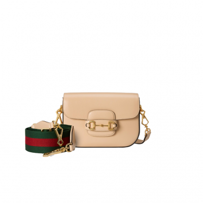 GUCCI Horsebit 1955 Mini Two Strap Bag. Petite versions of the Gucci Horsebit 1955 add a hybrid twist to the vintage inspired line. The style is following the minimalistic tradition of the house.