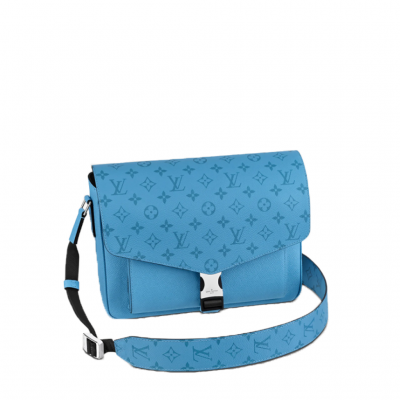 LOUIS VUITTON Taigarama New Messenger. Generous capacity and functional features make the New Messenger a great companion for city life. Introduced in the latest Taigarama collection, this easy-to-wear bag makes a strong style statement, with its signature mix of tone-on-tone canvas and supple Taiga leather. The secure snap buckle opens to reveal a roomy front pouch and dual inside pocket.| CRIS&COCO Authentic Quality Designer Bags and Luxury Accessories