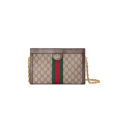 GUCCI Ophidia GG Supreme Chain Strap Shoulder Bag. Original Quality Bag including gift box, care book, dust bag, authenticity card. Crafted in GG Supreme canvas with inlaid Web stripe detail, the chain strap shoulder bag boasts a vintage inspired design. The style's familiar structured shape is reimagined as a petite shoulder bag, adorned with the line's emblematic logo details, secured with a magnetic closure and trimmed with leather. Drawing on retro influences, the Ouverture collection plays with dimensions by bringing a miniature designs to the fore.| CRIS&COCO Authentic Quality Designer Bags and Luxury Accessories