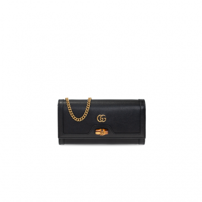 GUCCI Diana Chain Wallet With Bamboo. Original Quality Wallet including gift box, care book, dust bag, authenticity card. Paying homage to a material at the heart of Gucci’s heritage, this wallet is defined by its bamboo closure. Crafted from smooth leather, the accessory is completed by Guccio Gucci's monogram hardware and a delicate chain strap.| CRIS&COCO Authentic Quality Designer Bags and Luxury Accessories