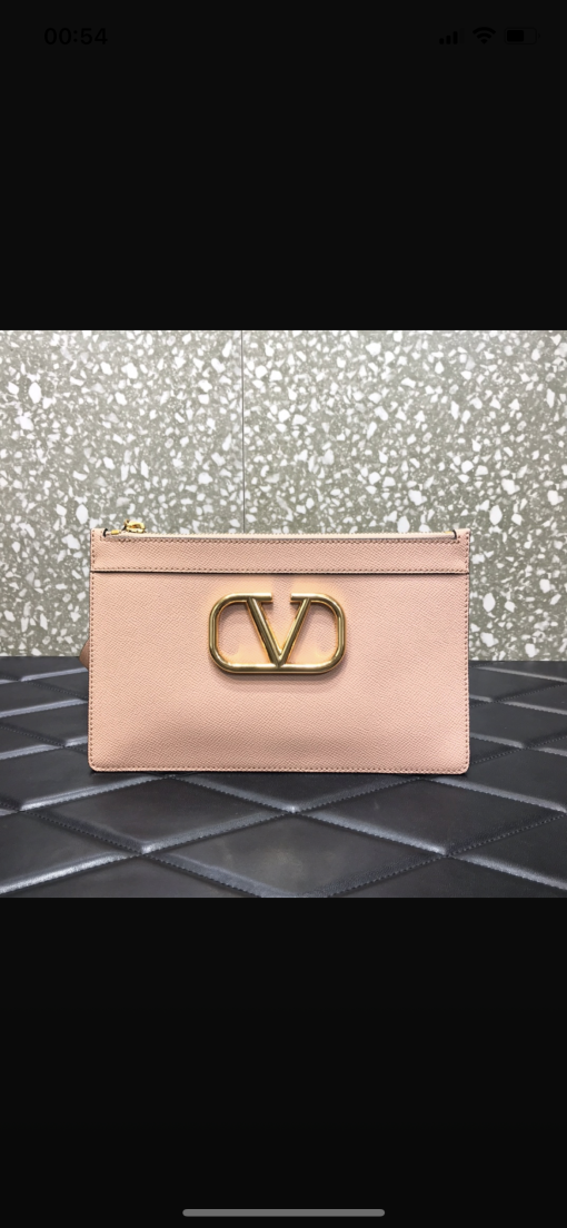 VALENTINO GARAVANI Leather Clutch with V Logo.