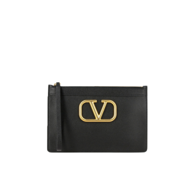 VALENTINO GARAVANI Leather Clutch with V Logo.