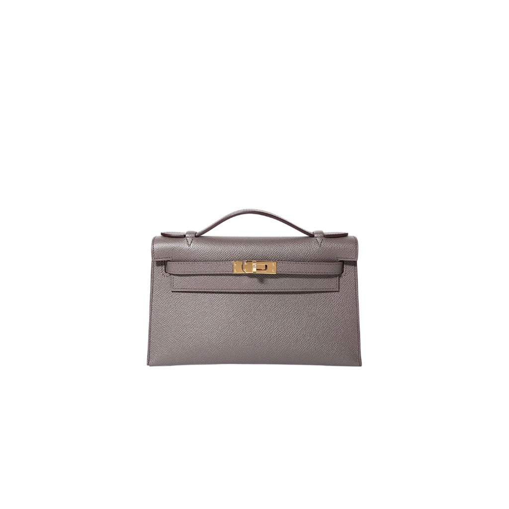 Hermes Kelly Mini Pochette Bag Epsom Leather Gold Hardware In Grey