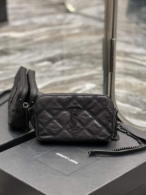 SAINT LAURENT Becky Double-Zip Pouch in Quilted Leather.