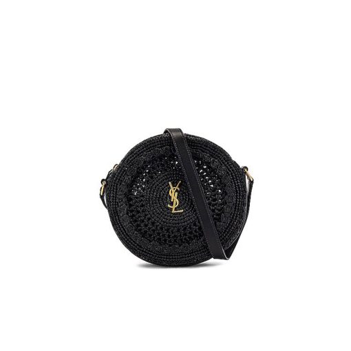 SAINT LAURENT Sac Round Raffia Bag. Original Quality Bag including gift box, care book, dust bag, authenticity card. Vacation appropriate with Saint Laurent’s sac YSL doing raffia crossbody bag. Featuring a blend of calf leather and woven raffia. The round cross-body bag is further brought to life with a YSL logo on the front alongside the adjustable shoulder strap for further versatility. Finished off with a zip closure alongside the bag lining for it to compliment your flowy holiday silhouettes! | CRIS&COCO Authentic Quality Designer Bag and Luxury Accessories