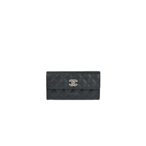 CHANEL CC Logo Flap Wallet. Original Quality Wallet including gift box, care book, dust bag, authenticity card. This latest wallet from CHANEL is crafted in luxurious quilted grained calfskin with a stylish Chanel CC logo. The wallet opens to a leather interior with card slots and a zippered compartment. | CRIS&COCO Authentic Quality Designer Bag and Luxury Accessories