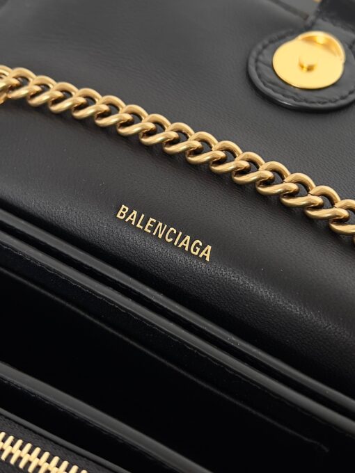 BALENCIAGA Crush Small Chain Bag. Original Quality Bag including gift box, care book, dust bag, authenticity card. Crush on this metallic Crush Chain Bag. This is a new iteration on their celebrated curvilinear design, complete with tonal B logo hardware and shoulder and crossbody chain. Crafted in a contemporary crushed quilted calfskin. | CRIS&COCO Authentic Quality Designer Bags and Luxury Accessories