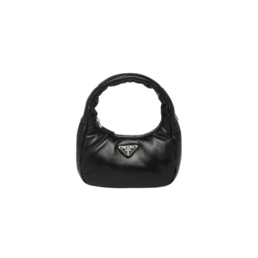 PRADA Soft Padded Mini Bag. Original Quality Bag including gift box, care book, dust bag, authenticity card. A harmonious, bold silhouette characterizes this mini-bag made of padded leather accented with the detachable, adjustable shoulder strap. Defined by its versatile allure, the accessory has a zipper closure and is decorated with the emblematic enameled metal triangle logo. | CRIS&COCO Authentic Quality Designer Bags and Luxury Accessories