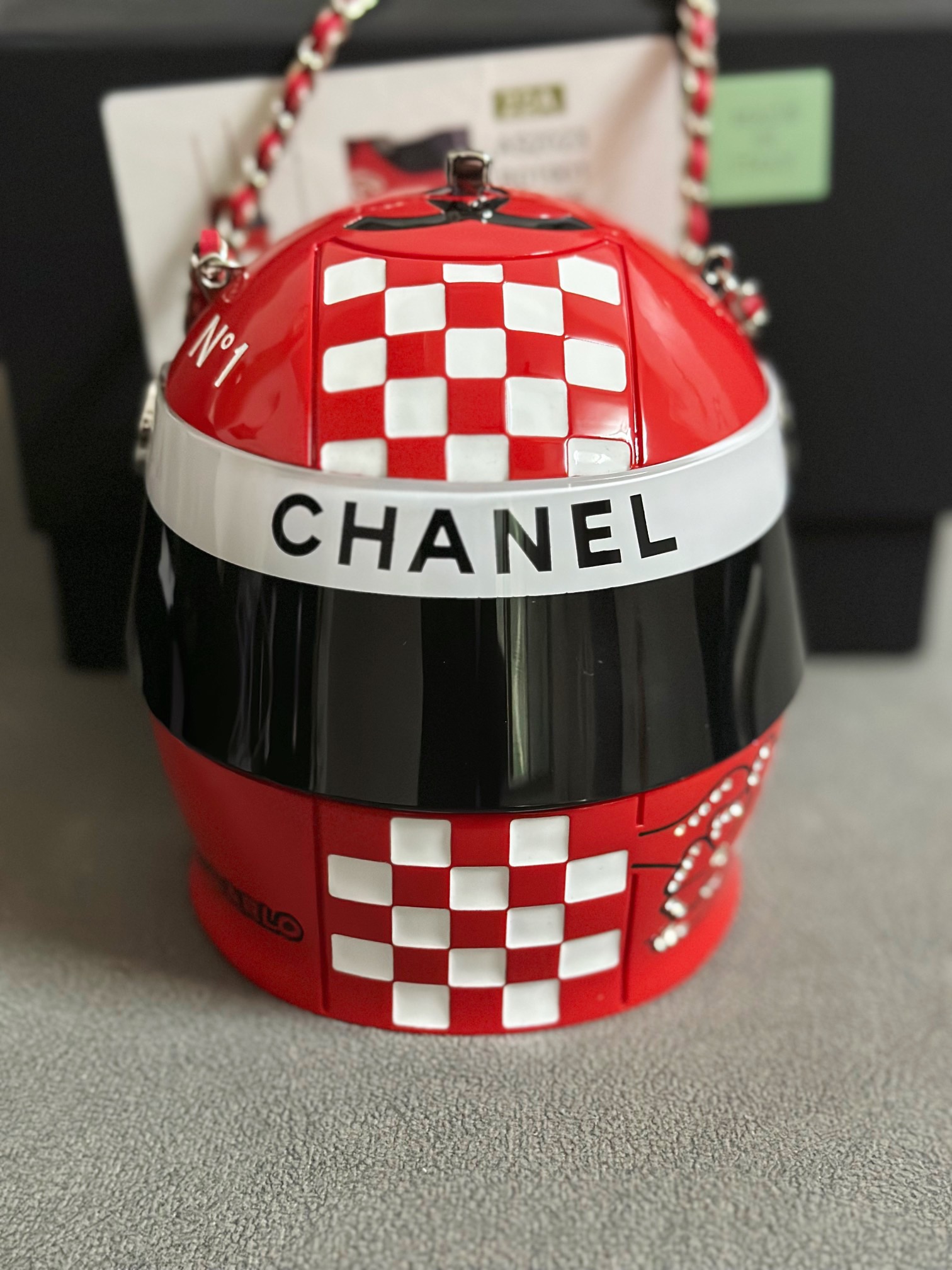 Chanel - Helmet Bag Minauderie Chain Bag Black / White Resin Brand Ne  Auction