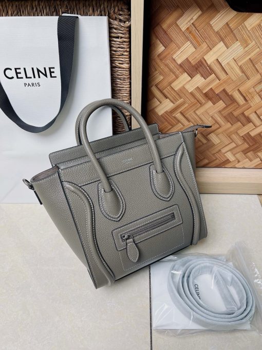 CELINE Luggage Nano. Original Quality Bag including gift box, care book, dust bag, authenticity card.  Nano luggage bag in calfskin with leather handles, a removable shoulder strap, and a zip closure. The bag has a zipped outer pocket on the front. | CRIS&COCO Authentic Quality bags and Accessories