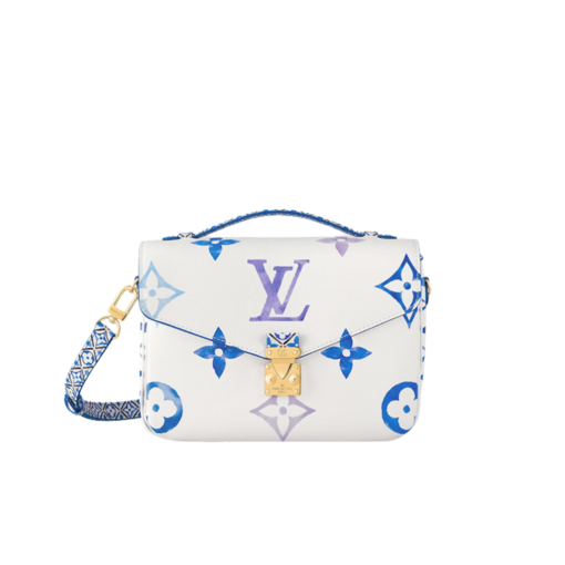 Pochette Métis MM. Style with a Portuguese Touch. This exquisite Pochette Metis handbag is crafted from cream-colored canvas and highlighted by pastel LV's and Monogram Flowers printed with a watercolor-like effect. The top handle and detachable strap present a more prominent Monogram Flower pattern, reminiscent of the Portuguese painted ceramic tilework. | CRIS&COCO Authentic Quality Designer Bags and Luxury Accessories