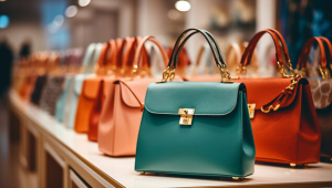 A selection of high-quality replica handbags displayed on a chic marble table.