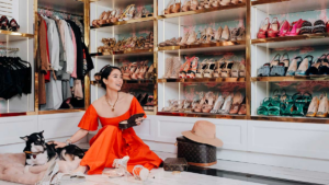 A high-end closet featuring luxury items.