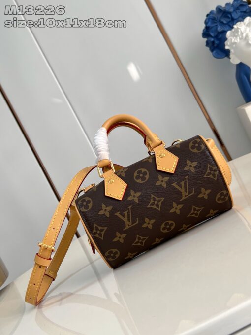 Nano Speedy Dating. Authentic quality luxury bag crafted in genuine leather comes with authenticity card, dust bag and gift bag. Love at First Carry — Your Valentine’s Day Crush. Meet the Nano Speedy Dating—a limited-edition charmer made for Valentine’s Day. Designed to spark instant love, this mini bag is crafted from LV’s iconic Monogram coated canvas, accented with rich cowhide leather and gleaming gold-tone hardware. Its playful silhouette holds just the essentials, perfect for a romantic day out or a stylish everyday moment. Whether worn cross-body or carried by hand, the Nano Speedy Dating is the sweetest way to say je t’aime—to someone special or yourself.