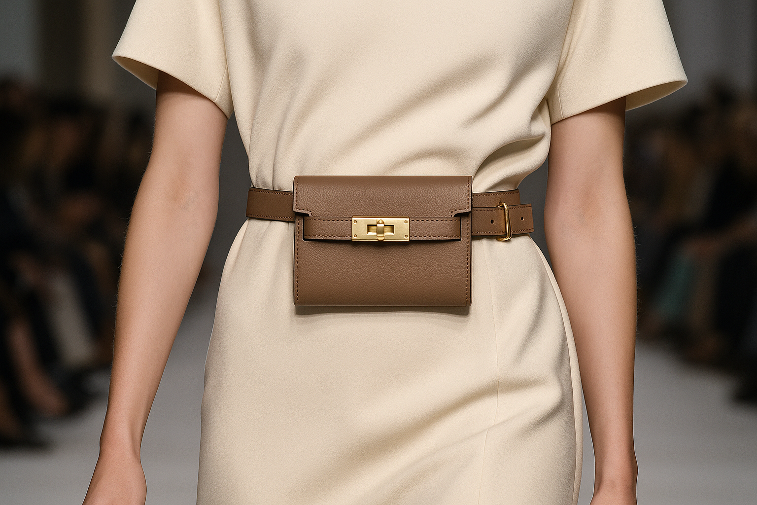 Replica KELLY 18 belt styled over oversized beige coat